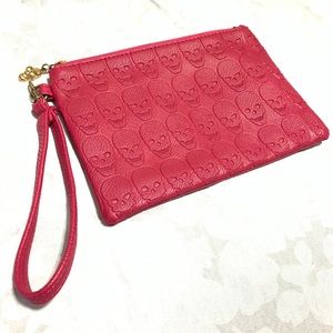 Skull Embossed Pink Wristlet